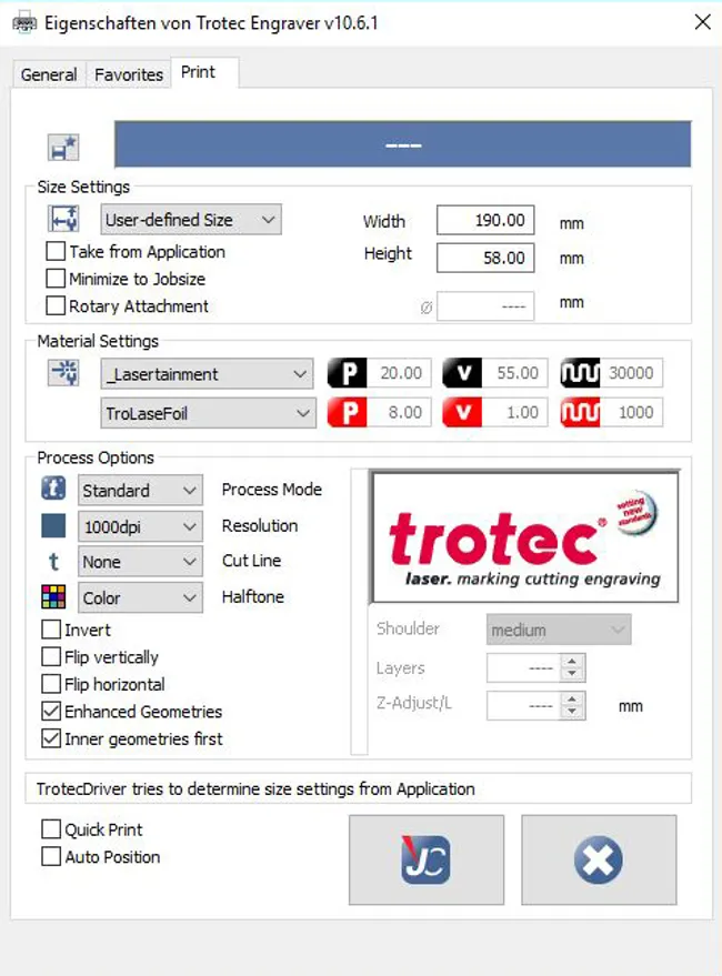 print settings trolase foil