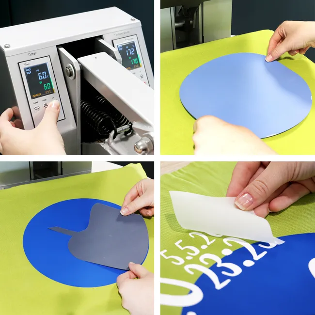 Heat press used after Trotec laser cutter creates layered textile transfer design