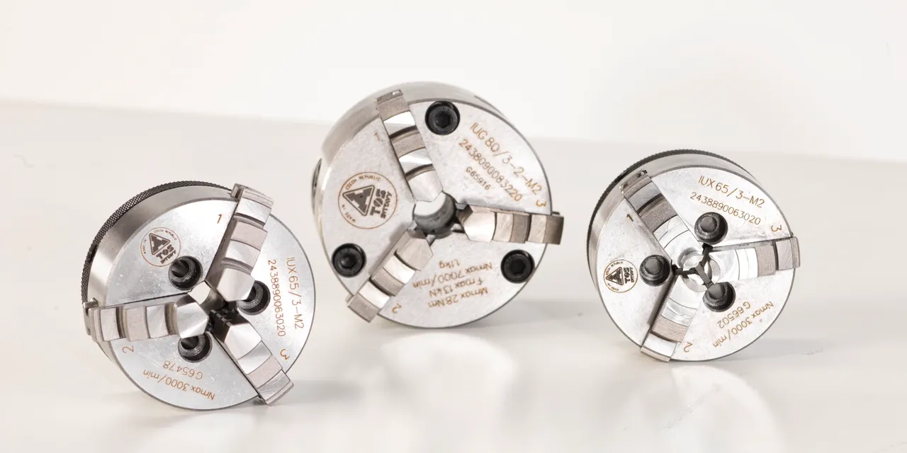 Engraved metal lathe chucks marked with laser engraving, ideal for Trotec laser marking demonstration