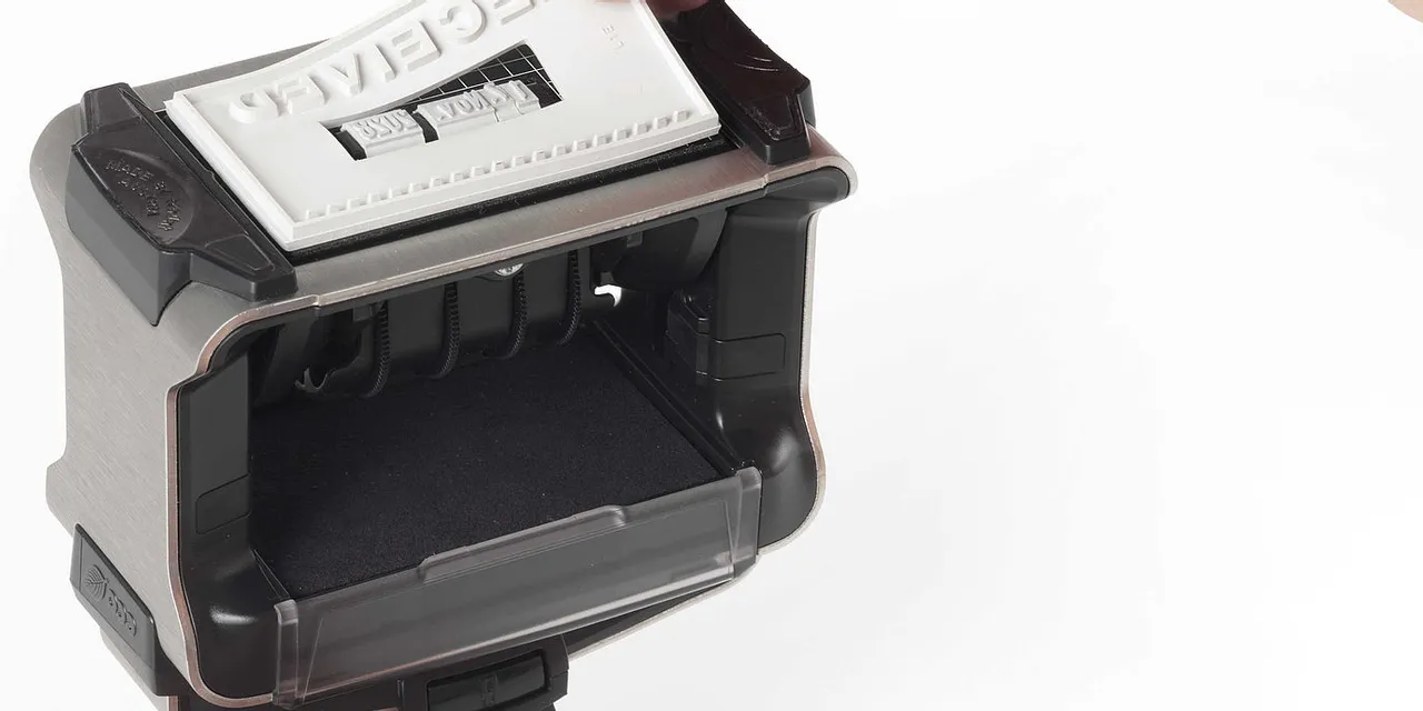 Laser-engraved rubber stamp created with Trotec laser engraving machine