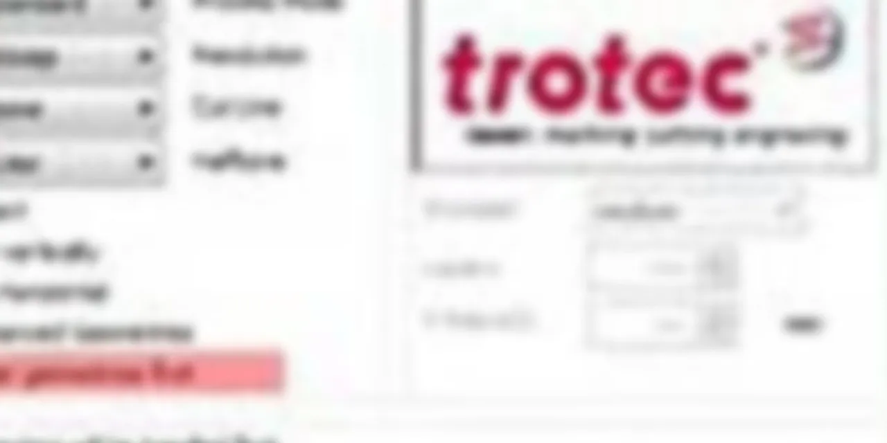 Trotec laser cutter print settings window showing engraving and cutting options