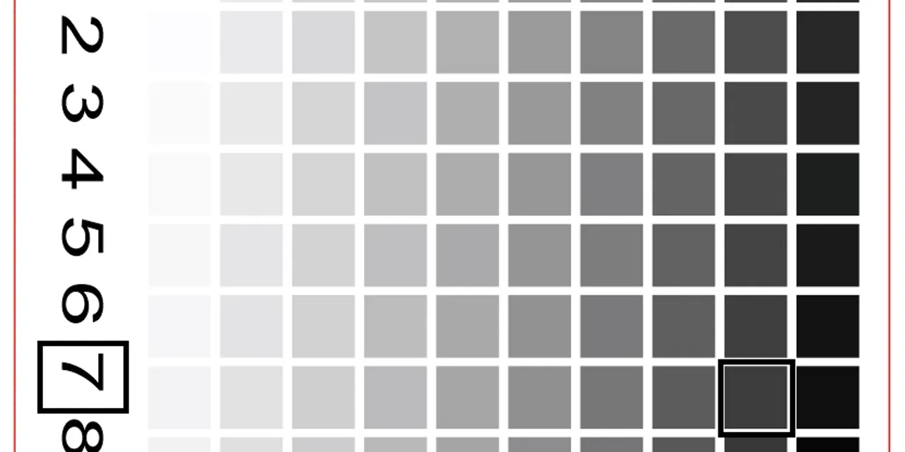 Trotec laser test grid showing power 80 and speed 7 for grayscale engraving calibration