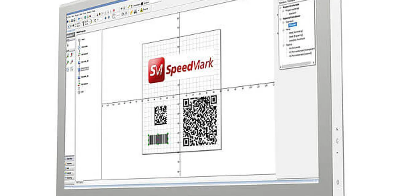 Trotec SpeedMark laser marking software interface on desktop monitor
