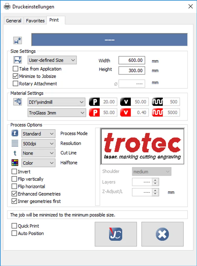 print settings troglass 3mm